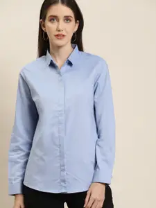 Hancock Women Blue Solid Slim Fit Formal Shirt