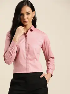 Hancock Women Pink Solid Slim Fit Formal Shirt
