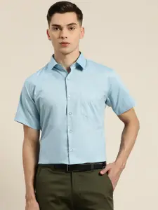 Hancock Men Turquoise Blue Slim Fit Solid Formal Shirt