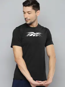 Reebok Men Black Brand Logo Printed Monochrome Regular Fit T-shirt