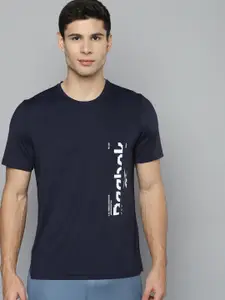 Reebok Men Navy Blue & White Brand Logo Printed Activchill TS GRAPHIC Q4 T-shirt