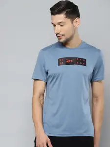 Reebok Men Blue & Black Brand Logo Printed T-shirt