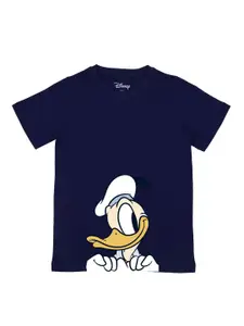 Disney by Wear Your Mind Boys Navy Blue Donald Duck Printed Raw Edge T-shirt