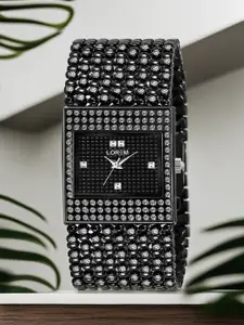 LOREM Women Black Embellished Dial & Textured Straps Digital Watch LR286