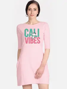 Free Authority Pink Peanuts Printed Pure Cotton T-shirt Dress