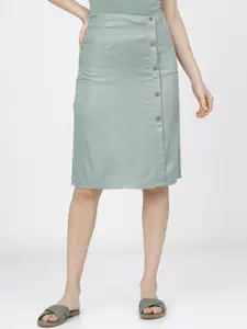 Tokyo Talkies Women Green Solid Midi-Length Wrap Skirt