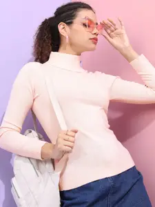 Tokyo Talkies Women Pink Solid Turtle Neck Pullover