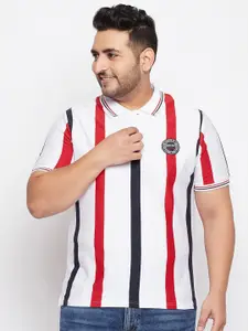 AUSTIVO Men White & Red Striped Polo Collar T-shirt
