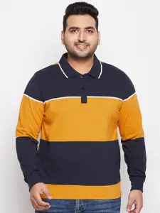 AUSTIVO Men Navy Blue & Yellow Colourblocked Polo Collar T-shirt