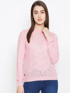 JUMP USA Women Pink Self Designed Pullover Sweater