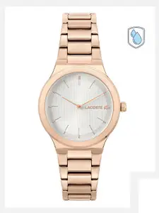 Lacoste Women Silver-Toned Brass Dial & Gold Toned Stainless Steel Bracelet Style Straps Analogue Watch