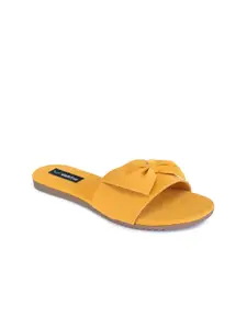 Walkfree Women Yellow Colourblocked Open Toe Flats with Bows