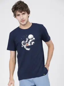 LOCOMOTIVE Men Navy Blue Printed Slim Fit T-shirt