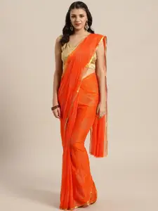 Saree mall Orange & Gold-Toned Zari Sarees