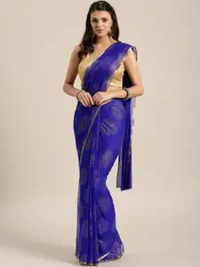 Saree mall Blue & Gold-Toned Ethnic Motifs Sarees
