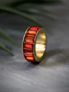 Bellofox Gold-Toned & Red Stone-Studded Statement Finger Ring