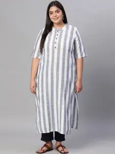 Jaipur Kurti Women Blue & White Striped Cotton Kurta