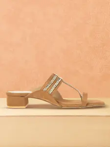 Anouk Women Tan Brown & Gold-Toned Woven Design Sandals