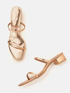 DressBerry Women Rose Gold-Toned Patent Finish Handcrafted Block Heels