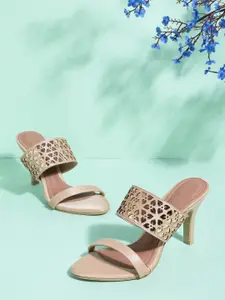 CORSICA Women Peach-Coloured & Rose Gold-Toned Laser Cuts Handcrafted Heels