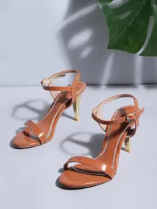 CORSICA Women Tan Brown Solid Patent Effect Handcrafted Heels