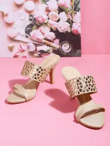 CORSICA Women Cream-Coloured & Rose Gold-Toned Laser Cuts Handcrafted Heels