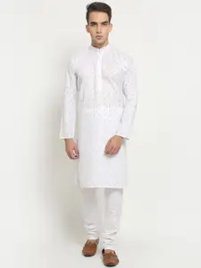NEUDIS Men White Embroidered Chikankari Indie Prints Handloom Kurta