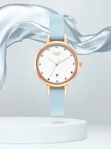 Titan Women White Brass Embellished Dial & Blue Straps Analogue Watch 2666WL02