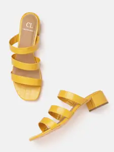 Carlton London Mustard Yellow Croc Textured Block Heels