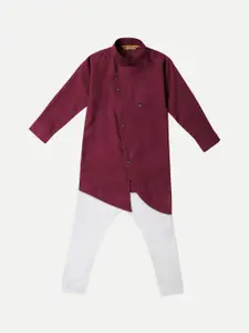 Pro-Ethic STYLE DEVELOPER Boys Maroon & White Solid Angrakha Kurta With Pyjamas