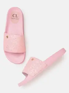Carlton London Women Pink Glitter Open Toe Flats