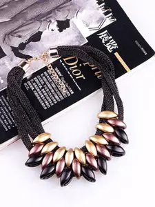 Yellow Chimes Gold-Toned & Black Leaf Shaped Choker Necklace