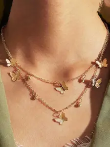 Yellow Chimes Yellow Chimes Gold-Toned Copper Butterfly Hangings Layered Necklace