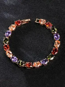 Yellow Chimes Women Multicoloured Cubic Zirconia Rose Gold-Plated Link Bracelet
