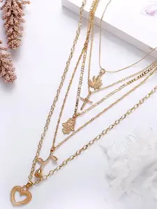 Yellow Chimes Gold-Toned Multilayer Hanging Charms Layered Necklace