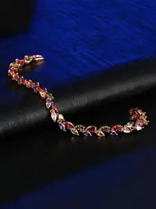 Yellow Chimes Women Rose Gold & Red Leafy Crystal Cubic Zirconia Link Bracelet