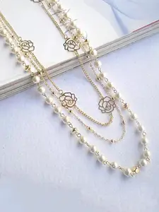 Yellow Chimes Gold-Toned & White Pearls Multilayer Layered Necklace