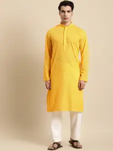 RAJUBHAI HARGOVINDAS Men Yellow Regular Pure Cotton Kurta with Pyjamas