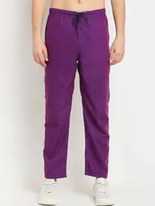 JAINISH Men Purple Solid Pure Cotton Slim-Fit Track Pants