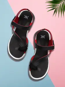 Kook N Keech Women Black Solid One Toe Sports Sandals