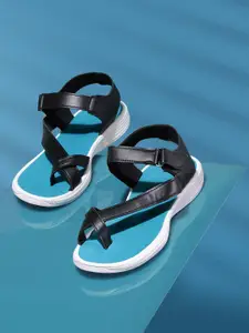 Kook N Keech Women Black & Blue Solid Sports Sandals