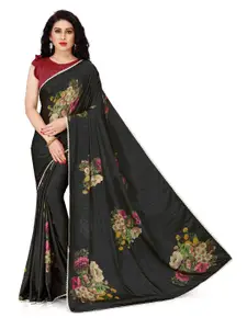 Mirchi Fashion Black & Green Floral Silk Blend Bagh Saree