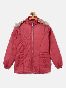 Crimsoune Club Girls Red Parka Jacket With Detachable Hood