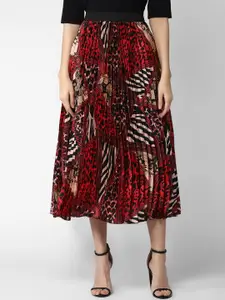 StyleStone Women Red & Black Printed Accordion Pleated Midi Skirt