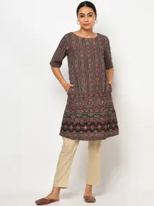 Fabindia Brown & Black Ethnic Motifs A-Line Dress