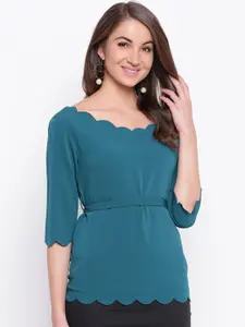 Mayra Turquoise Blue Cinched Waist Top