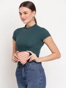 KLEIO Women Peach-Coloured Quilted Zip Around Wallet