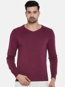 BYFORD by Pantaloons Men Burgundy Pure Cotton Pullover Sweater