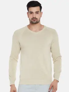 BYFORD by Pantaloons Men Beige Pure Cotton Pullover Sweater