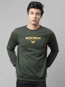Rigo Men Green & Yellow Typography Printed Sweatshirt
